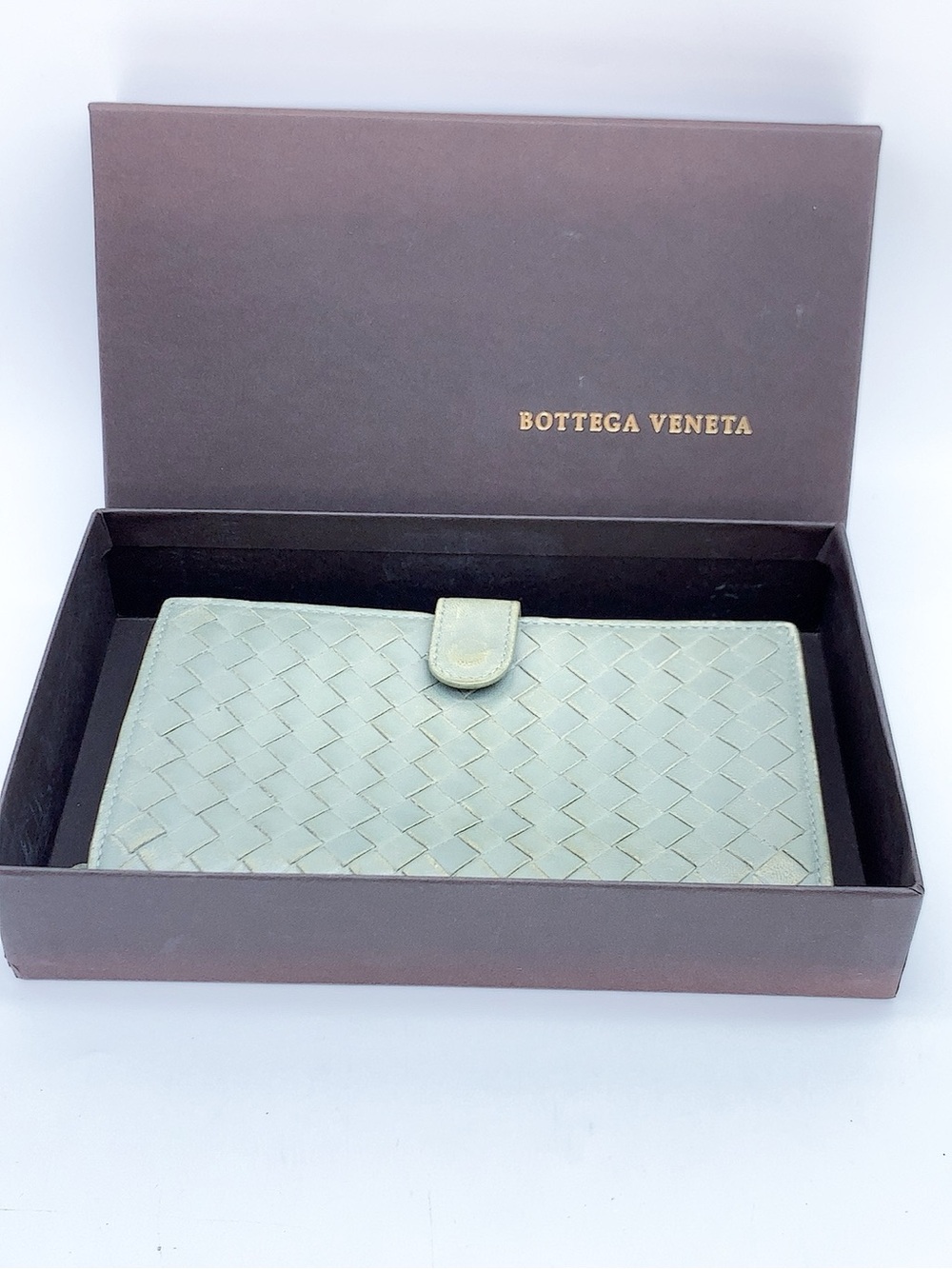 Bottega Veneta Woven Leather Wallet in Sage Green